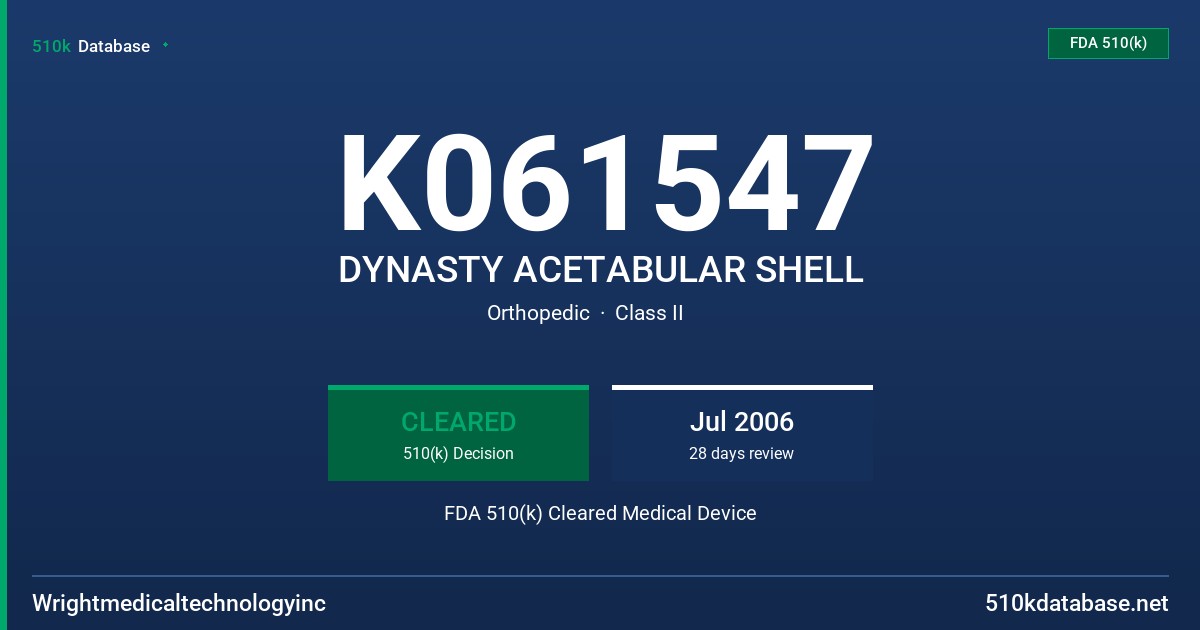 K061547 DYNASTY ACETABULAR SHELL FDA 510(k) Cleared Medical Device