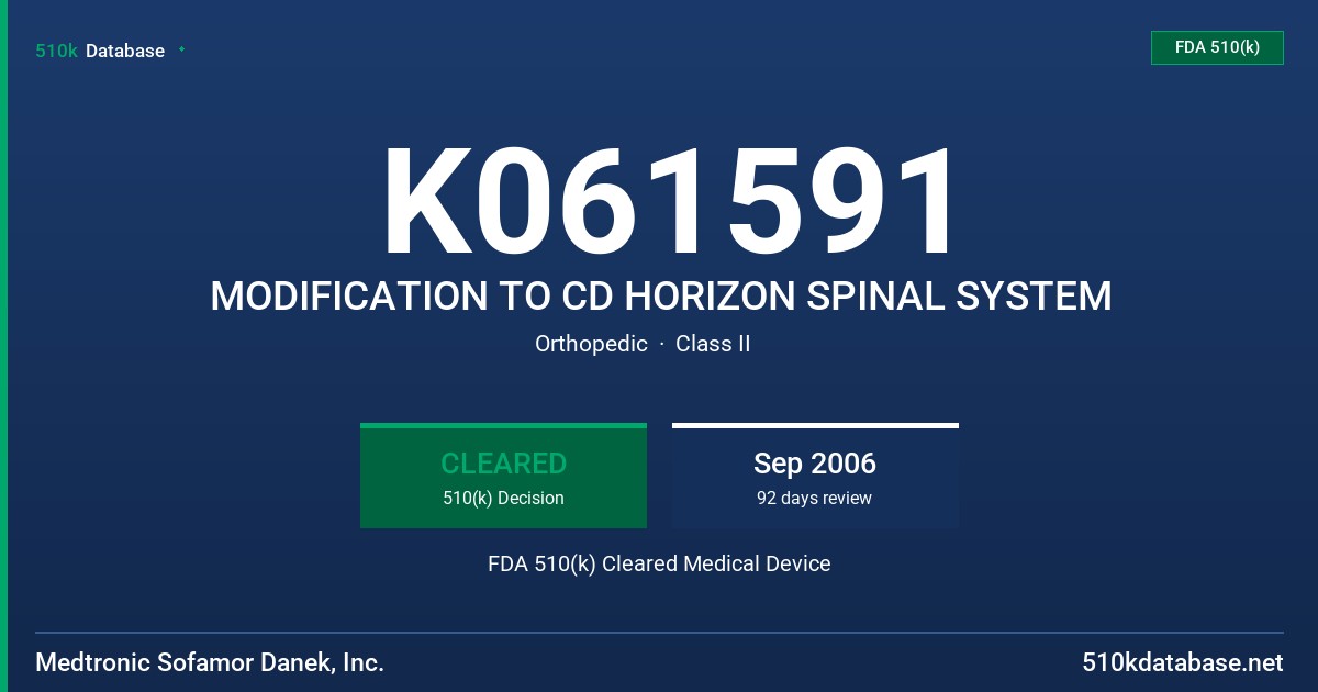 K061591 MODIFICATION TO CD HORIZON SPINAL SYSTEM FDA 510(k) Cleared Medical Device