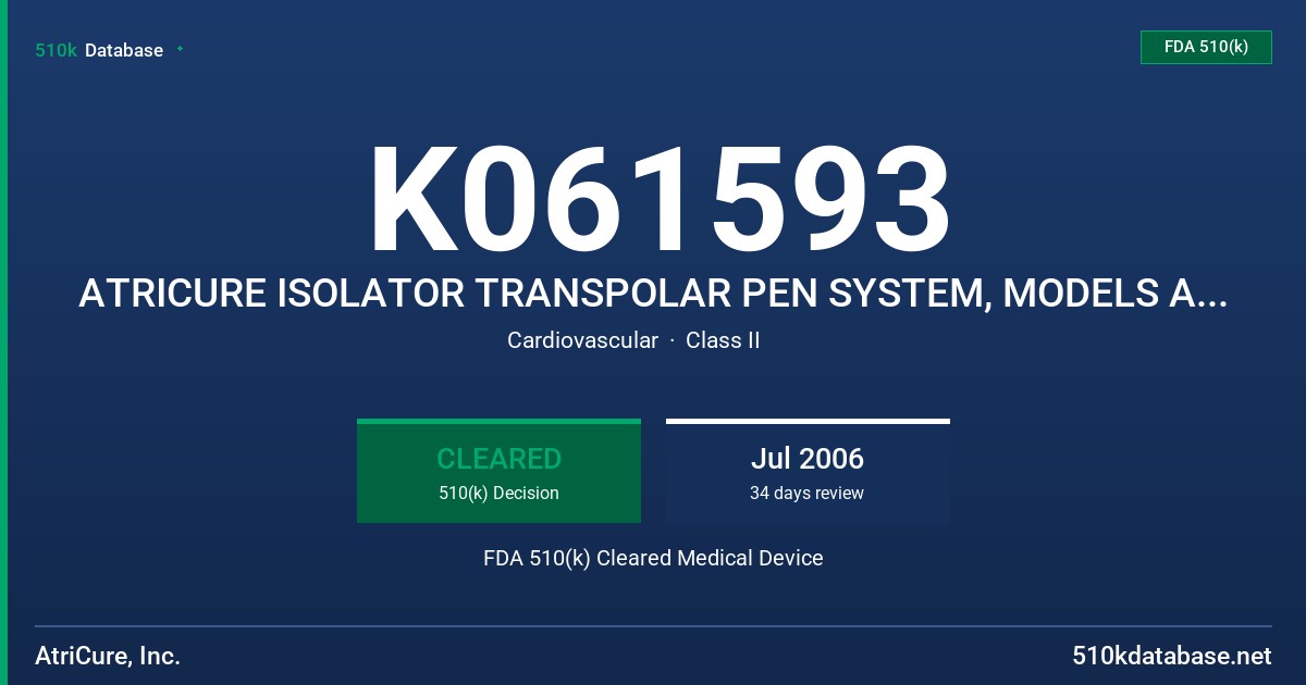 K061593 ATRICURE ISOLATOR TRANSPOLAR PEN SYSTEM, MODELS ASU2, MAX1, MAX2 AND ASB1 FDA 510(k) Cleared Medical Device