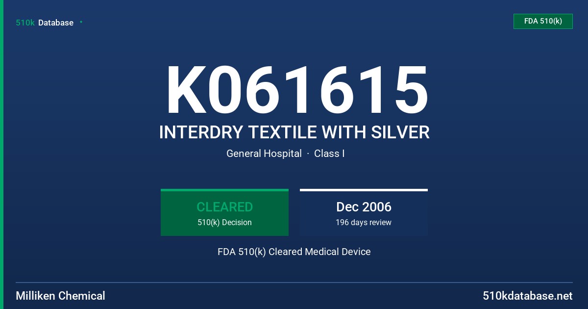 K061615 INTERDRY TEXTILE WITH SILVER FDA 510(k) Cleared Medical Device