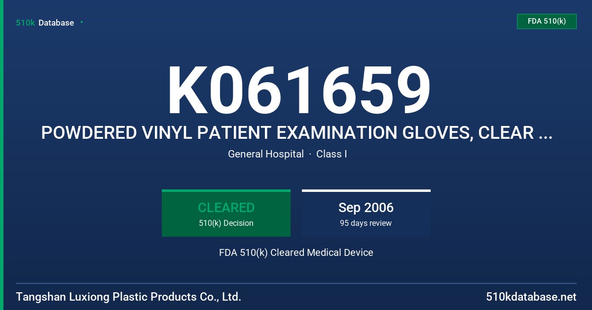 K061659 POWDERED VINYL PATIENT EXAMINATION GLOVES, CLEAR (NON-COLORED) FDA 510(k) Cleared Medical Device