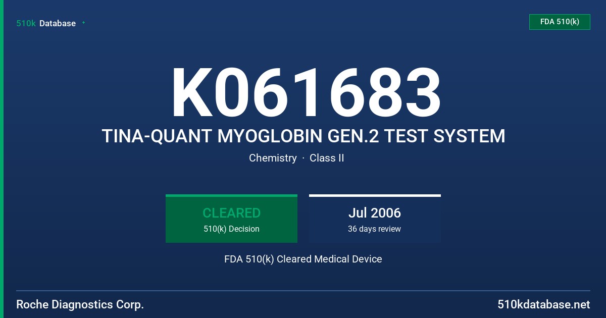K061683 TINA-QUANT MYOGLOBIN GEN.2 TEST SYSTEM FDA 510(k) Cleared Medical Device