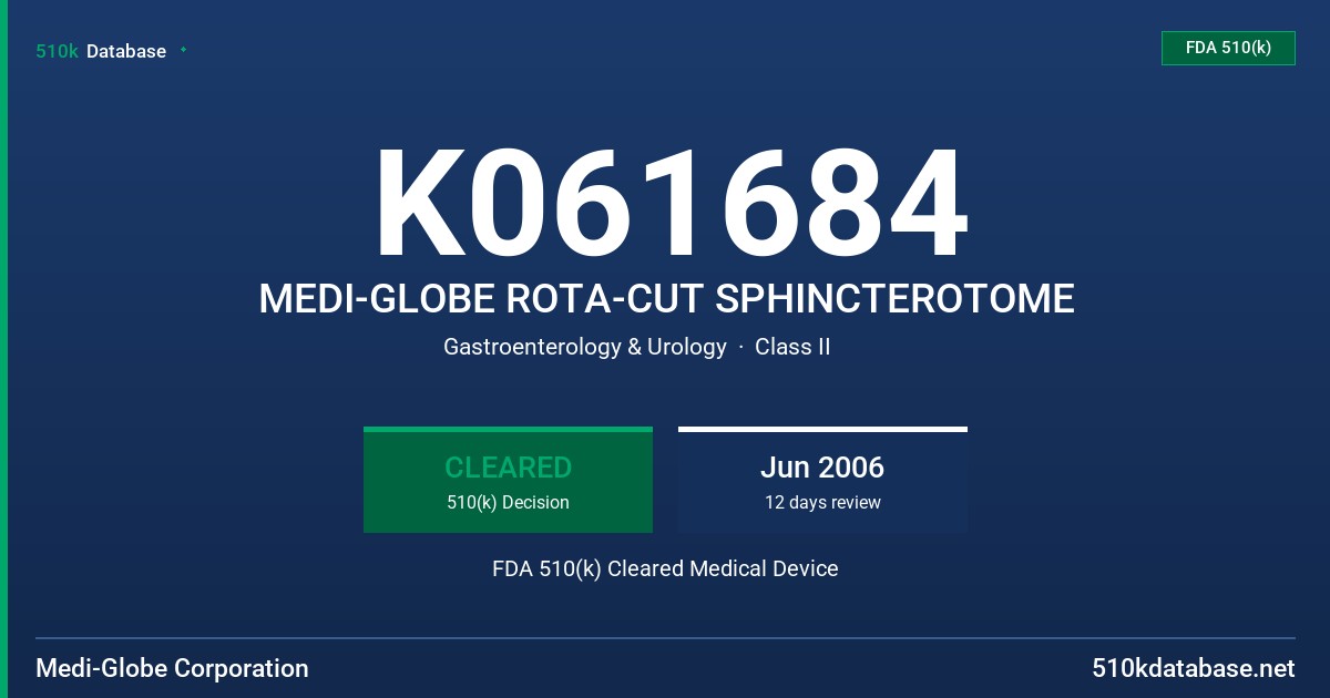 K061684 MEDI-GLOBE ROTA-CUT SPHINCTEROTOME FDA 510(k) Cleared Medical Device