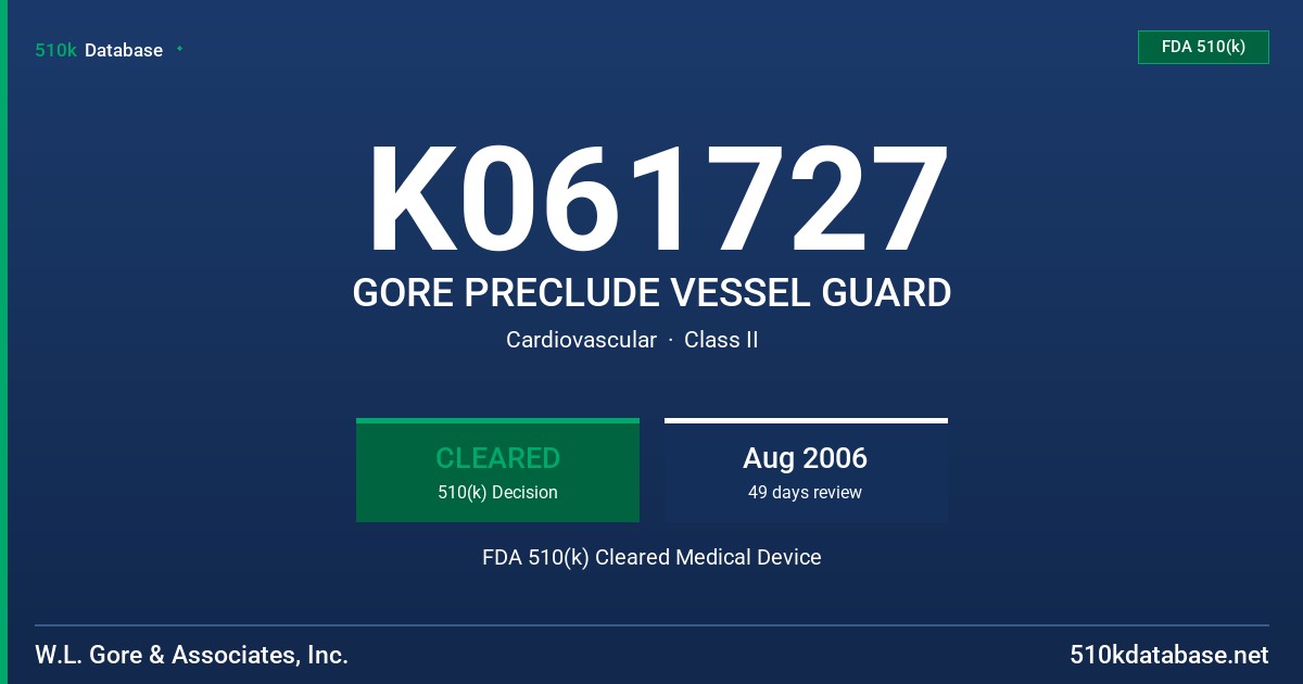 K061727 GORE PRECLUDE VESSEL GUARD FDA 510(k) Cleared Medical Device
