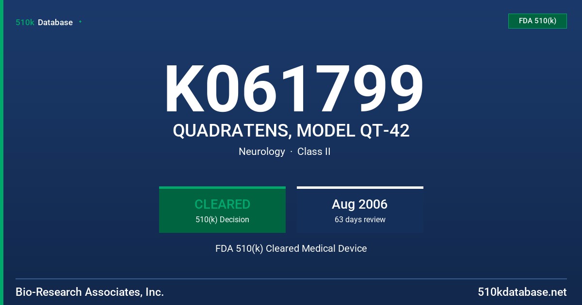 K061799 QUADRATENS, MODEL QT-42 FDA 510(k) Cleared Medical Device