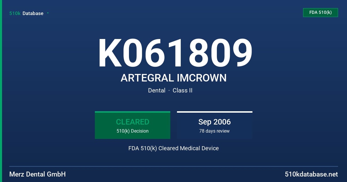 K061809 ARTEGRAL IMCROWN FDA 510(k) Cleared Medical Device