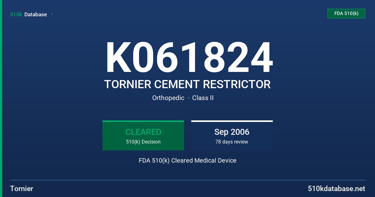 K061824 TORNIER CEMENT RESTRICTOR FDA 510(k) Cleared Medical Device