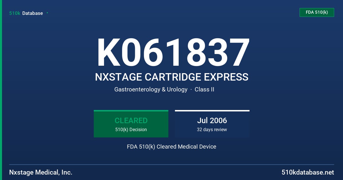 K061837 NXSTAGE CARTRIDGE EXPRESS FDA 510(k) Cleared Medical Device