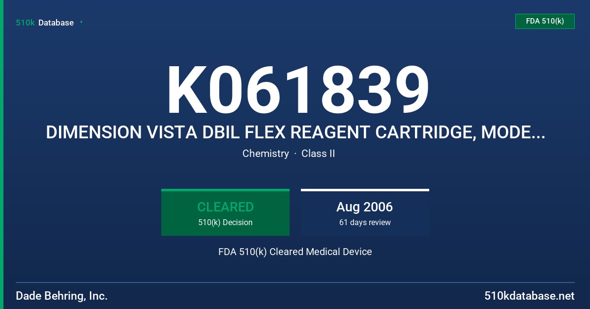 K061839 DIMENSION VISTA DBIL FLEX REAGENT CARTRIDGE, MODEL K2125 FDA 510(k) Cleared Medical Device