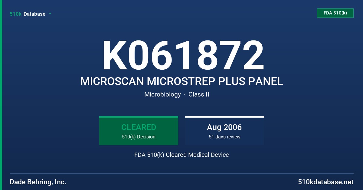 K061872 MICROSCAN MICROSTREP PLUS PANEL FDA 510(k) Cleared Medical Device
