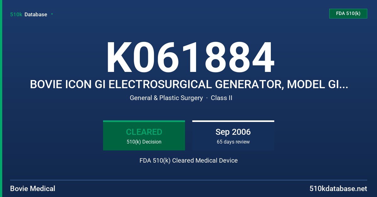 K061884 BOVIE ICON GI ELECTROSURGICAL GENERATOR, MODEL GI 120 FDA 510(k) Cleared Medical Device