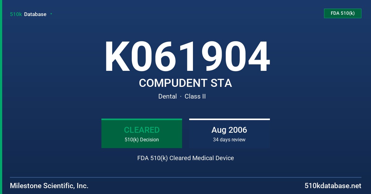 K061904 COMPUDENT STA FDA 510(k) Cleared Medical Device