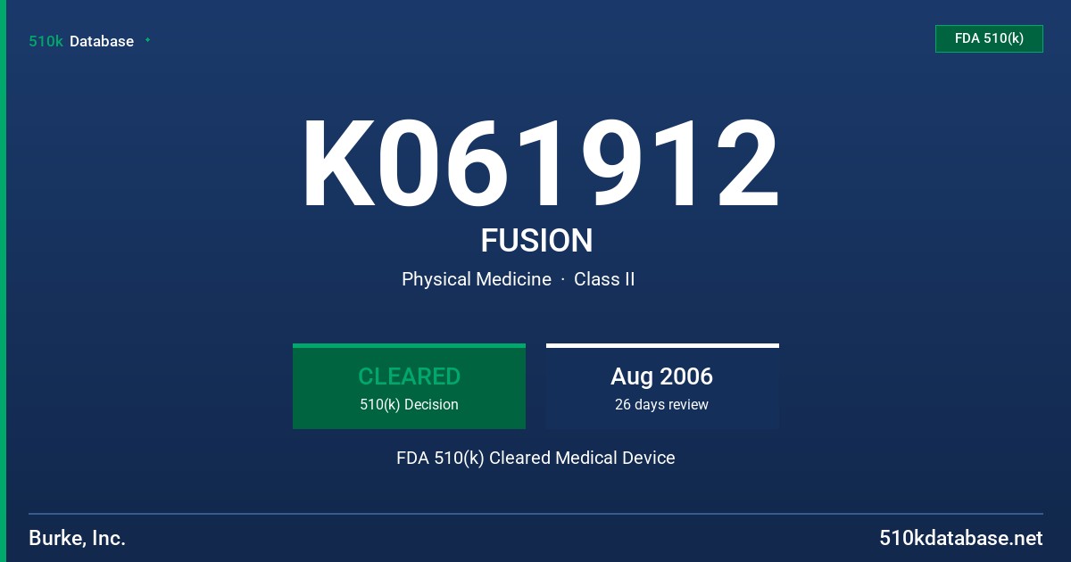 K061912 FUSION FDA 510(k) Cleared Medical Device