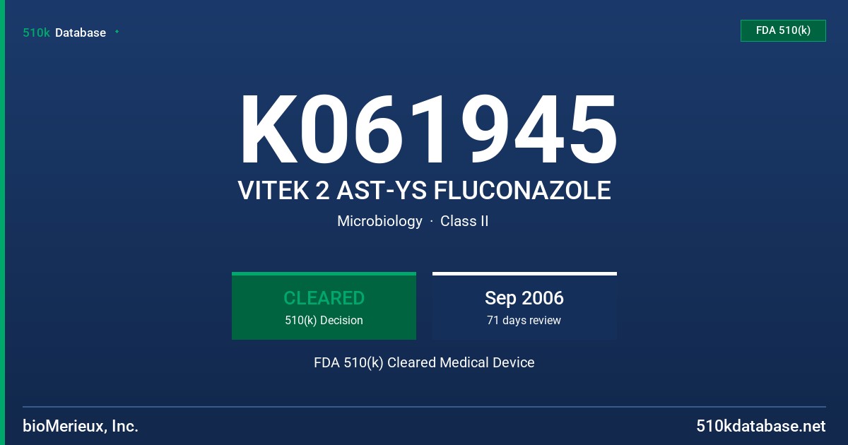 K061945 VITEK 2 AST-YS FLUCONAZOLE FDA 510(k) Cleared Medical Device