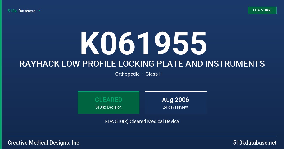 K061955 RAYHACK LOW PROFILE LOCKING PLATE AND INSTRUMENTS FDA 510(k) Cleared Medical Device