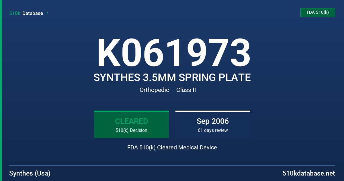 K061973 SYNTHES 3.5MM SPRING PLATE FDA 510(k) Cleared Medical Device