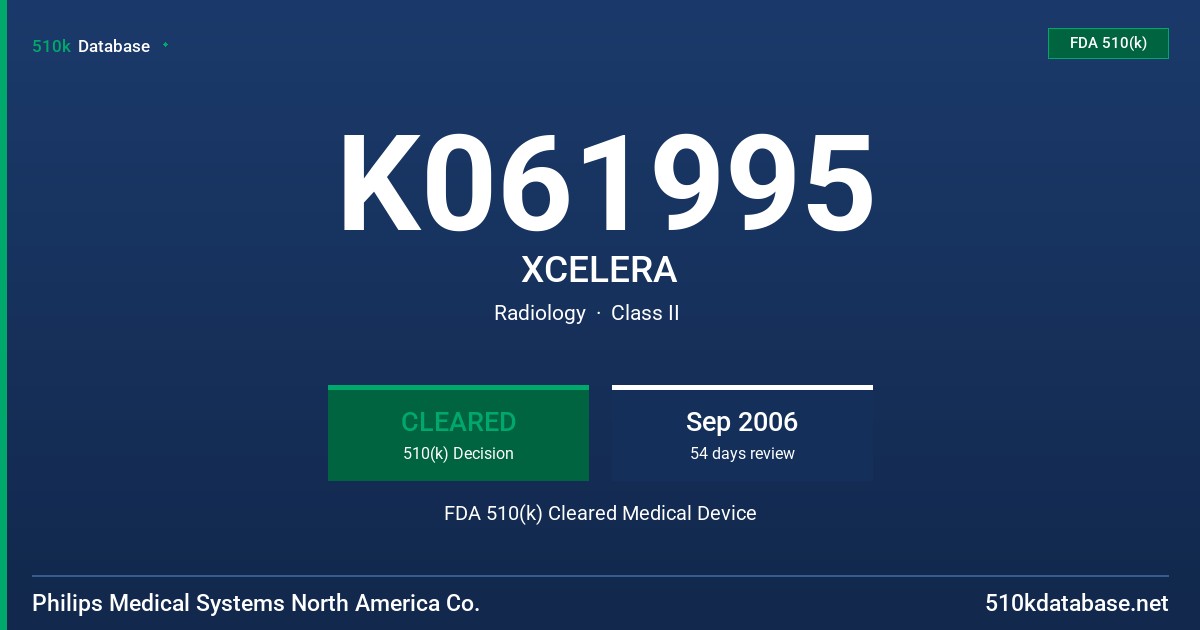 K061995 XCELERA FDA 510(k) Cleared Medical Device