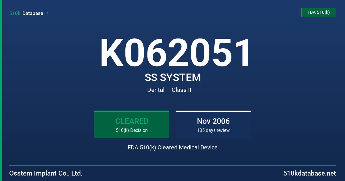 K062051 SS SYSTEM FDA 510(k) Cleared Medical Device