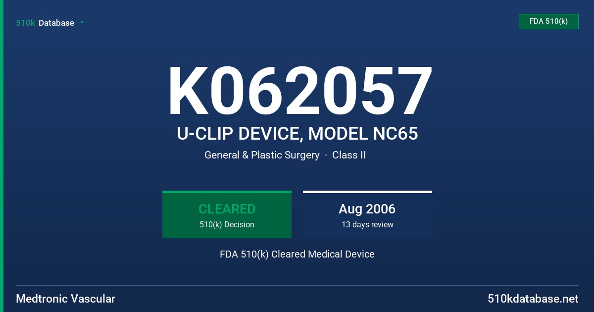 K062057 U-CLIP DEVICE, MODEL NC65 FDA 510(k) Cleared Medical Device