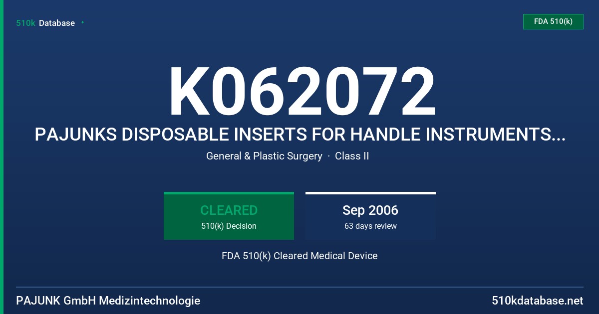 K062072 PAJUNKS DISPOSABLE INSERTS FOR HANDLE INSTRUMENTS AND HF ELECTRODES FDA 510(k) Cleared Medical Device
