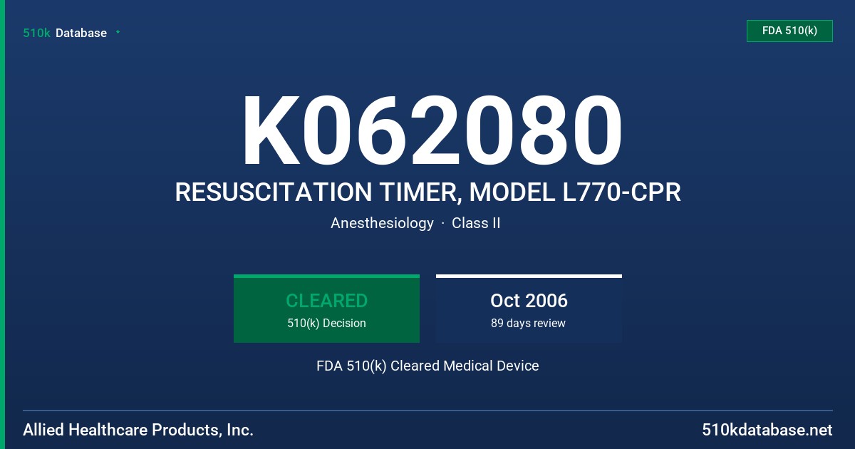 K062080 RESUSCITATION TIMER, MODEL L770-CPR FDA 510(k) Cleared Medical Device