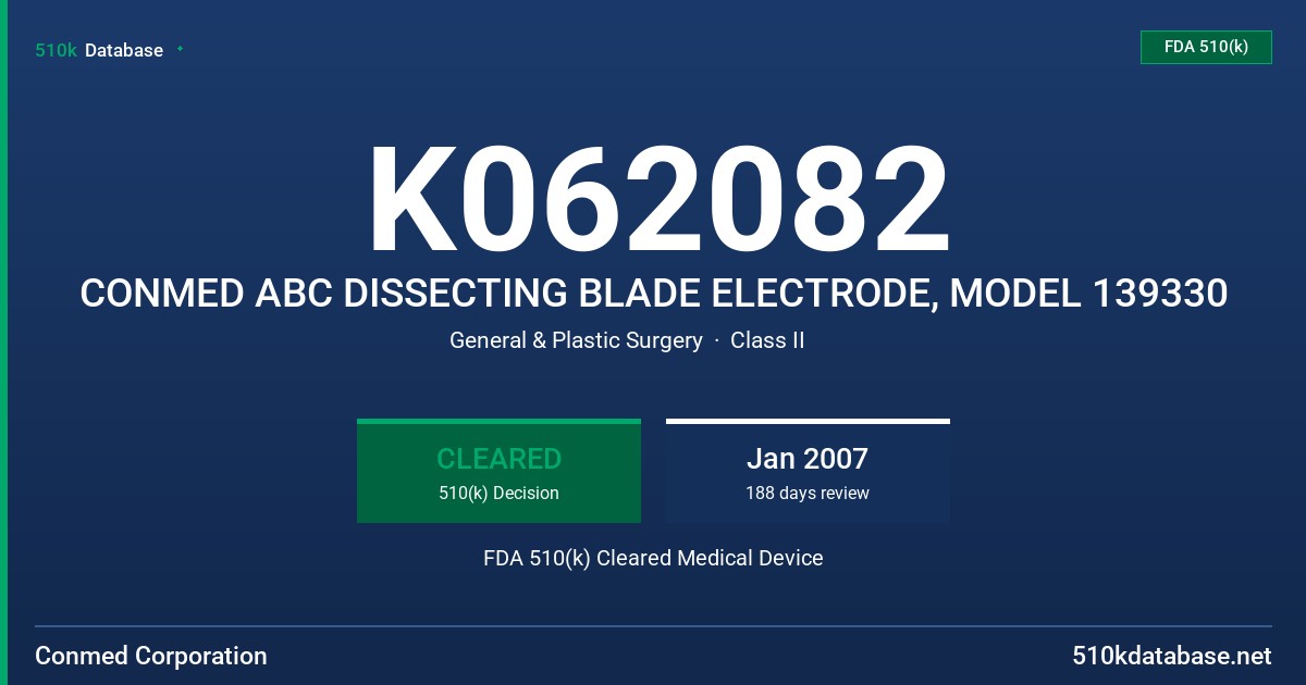 K062082 CONMED ABC DISSECTING BLADE ELECTRODE, MODEL 139330 FDA 510(k) Cleared Medical Device