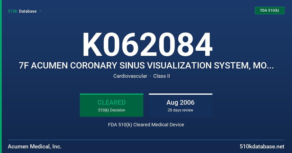 K062084 7F ACUMEN CORONARY SINUS VISUALIZATION SYSTEM, MODEL CSVS-7-67 FDA 510(k) Cleared Medical Device