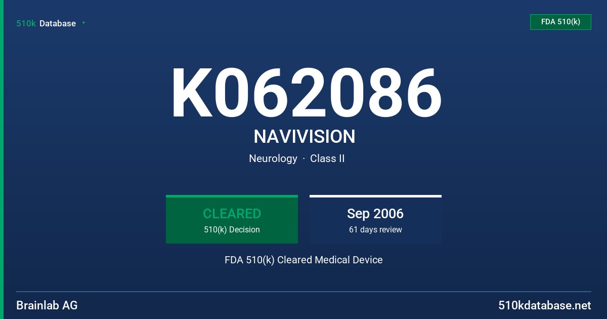K062086 NAVIVISION FDA 510(k) Cleared Medical Device