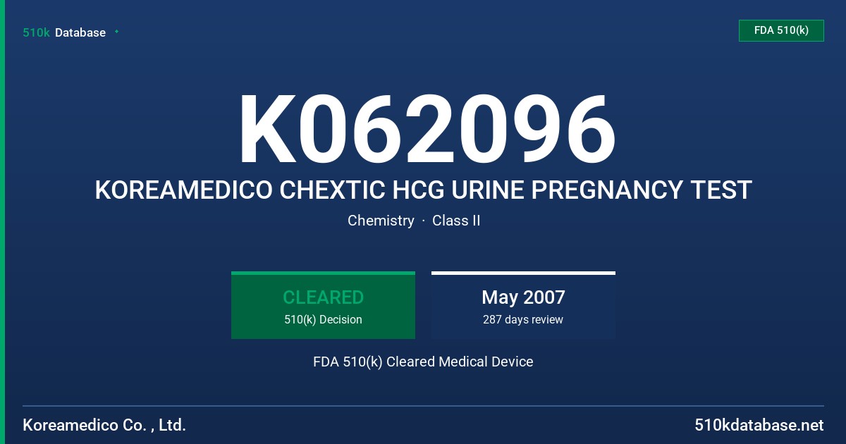 K062096 KOREAMEDICO CHEXTIC HCG URINE PREGNANCY TEST FDA 510(k) Cleared Medical Device