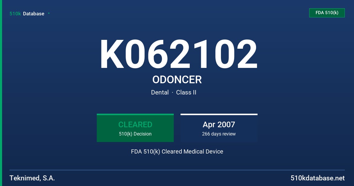 K062102 ODONCER FDA 510(k) Cleared Medical Device