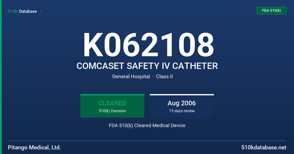 K062108 COMCASET SAFETY IV CATHETER FDA 510(k) Cleared Medical Device