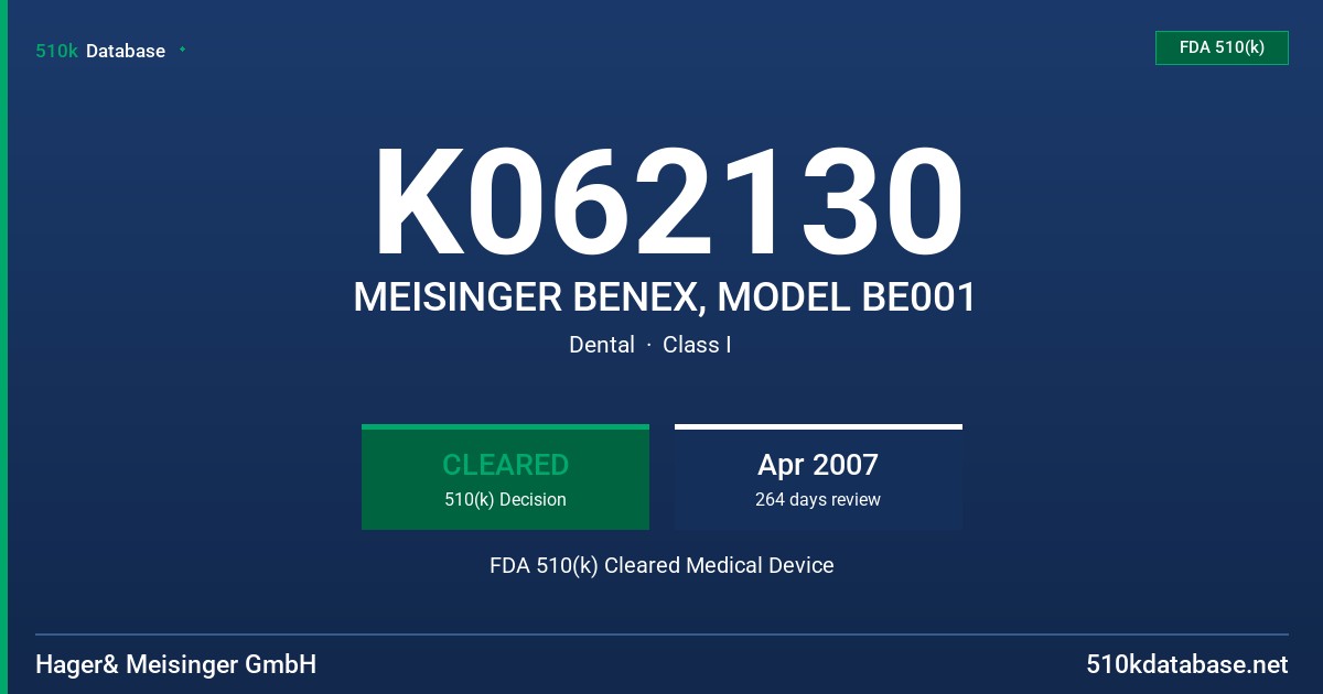 K062130 MEISINGER BENEX, MODEL BE001 FDA 510(k) Cleared Medical Device