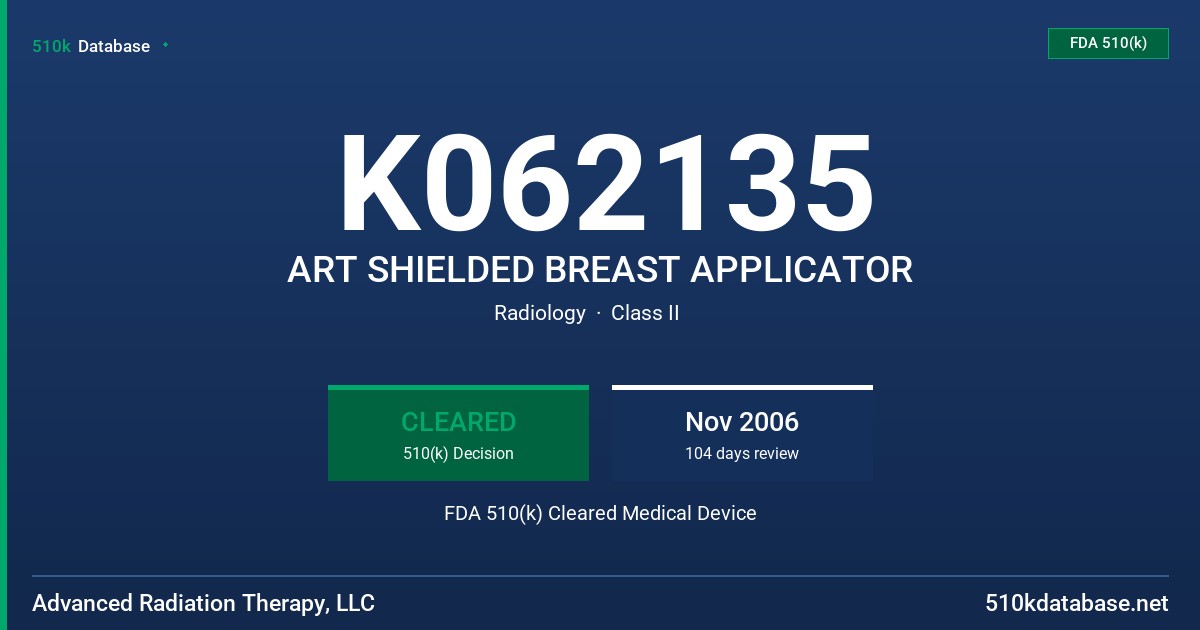 K062135 ART SHIELDED BREAST APPLICATOR FDA 510(k) Cleared Medical Device