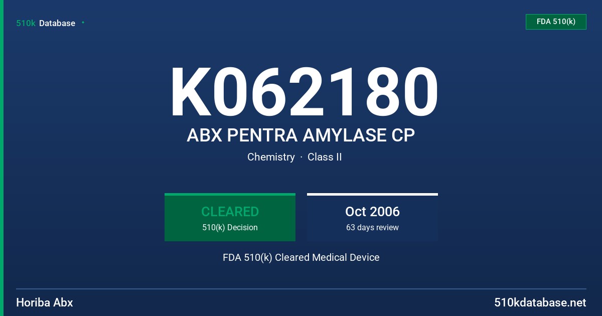 K062180 ABX PENTRA AMYLASE CP FDA 510(k) Cleared Medical Device