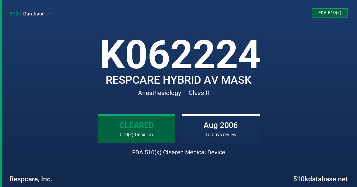 K062224 RESPCARE HYBRID AV MASK FDA 510(k) Cleared Medical Device
