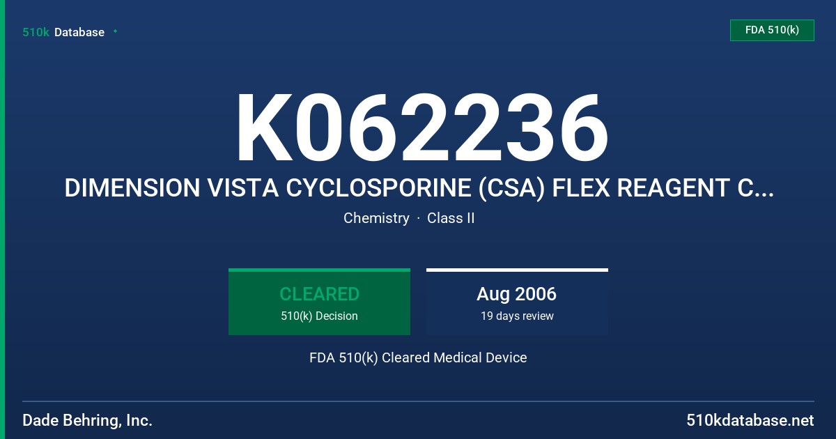 K062236 DIMENSION VISTA CYCLOSPORINE (CSA) FLEX REAGENT CARTRIDGE FDA 510(k) Cleared Medical Device
