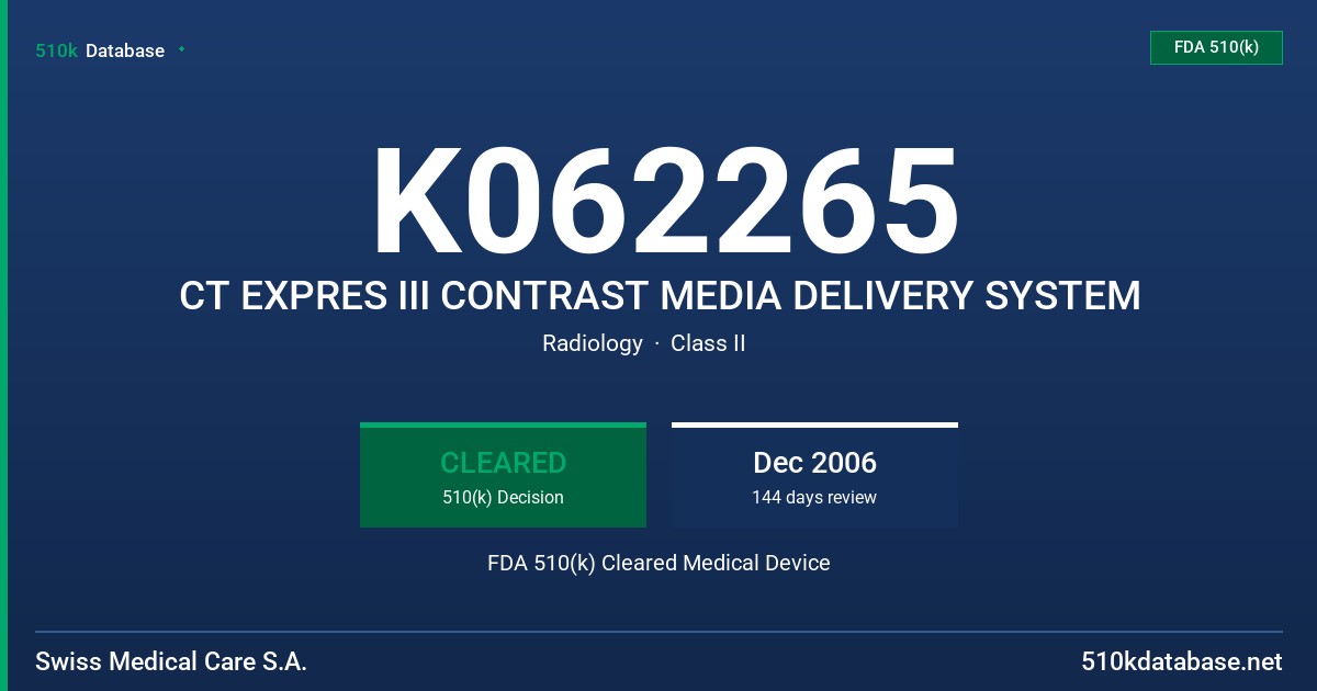 K062265 CT EXPRES III CONTRAST MEDIA DELIVERY SYSTEM FDA 510(k) Cleared Medical Device