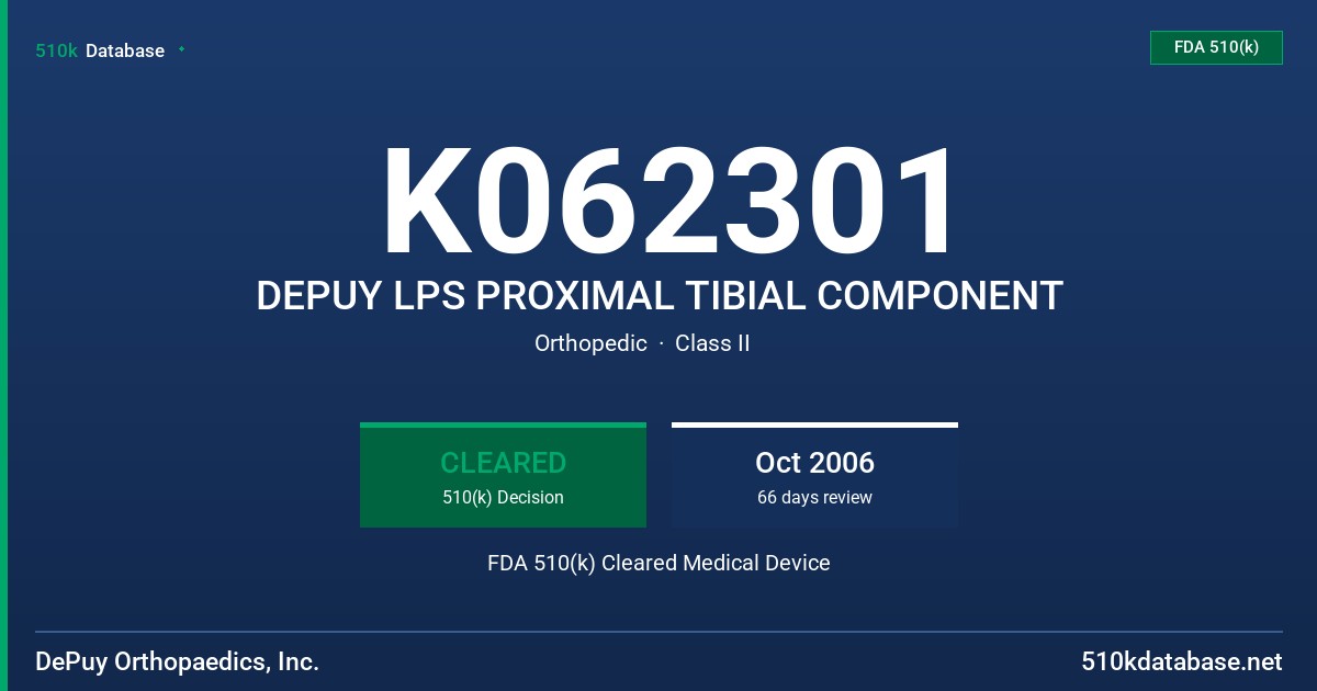 K062301 DEPUY LPS PROXIMAL TIBIAL COMPONENT FDA 510(k) Cleared Medical Device