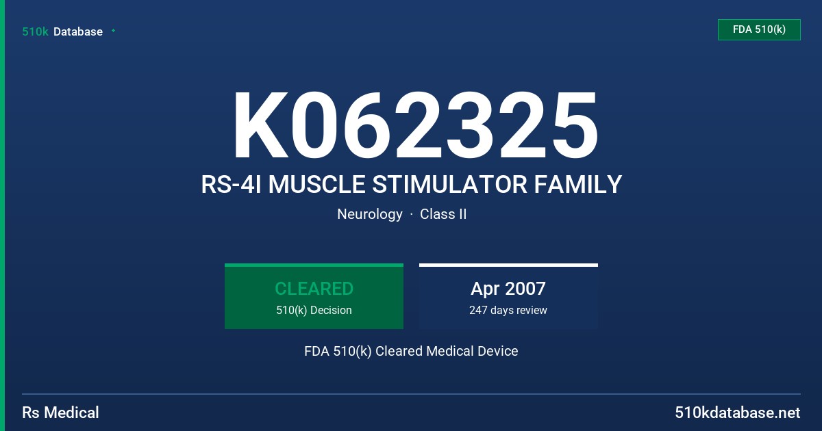K062325 RS-4I MUSCLE STIMULATOR FAMILY FDA 510(k) Cleared Medical Device