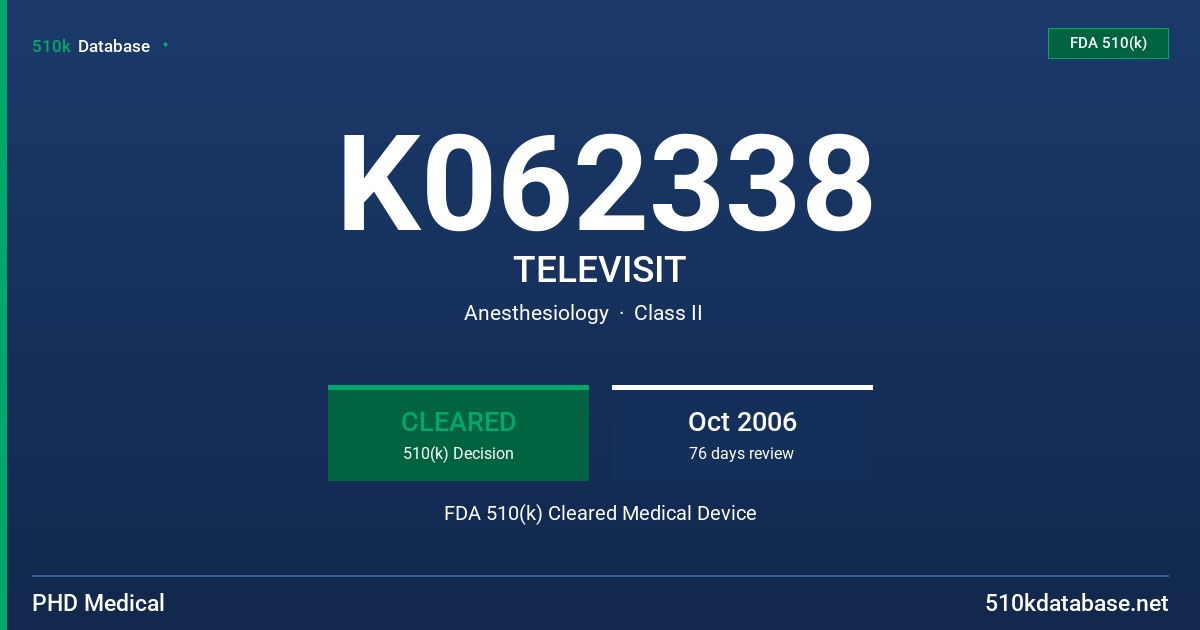 K062338 TELEVISIT FDA 510(k) Cleared Medical Device