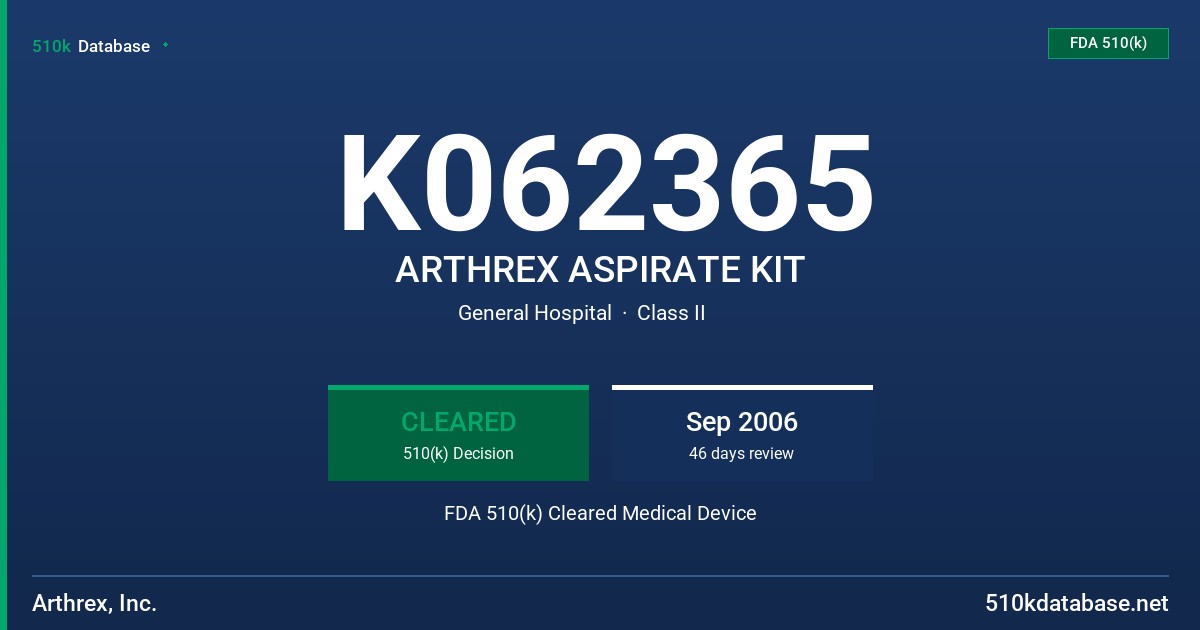 K062365 ARTHREX ASPIRATE KIT FDA 510(k) Cleared Medical Device