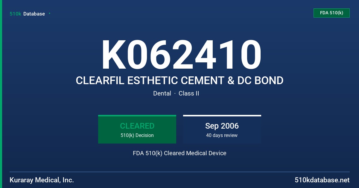 K062410 CLEARFIL ESTHETIC CEMENT & DC BOND FDA 510(k) Cleared Medical Device
