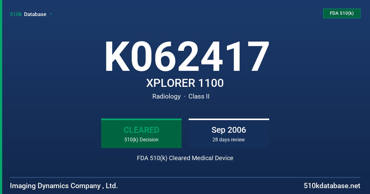 K062417 XPLORER 1100 FDA 510(k) Cleared Medical Device
