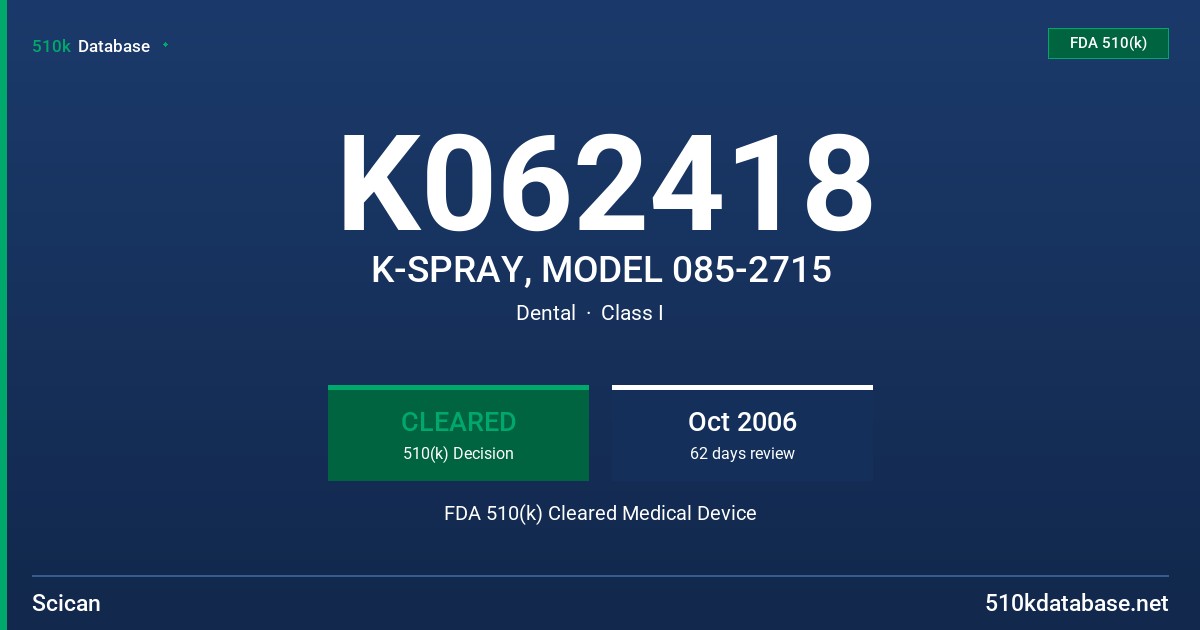 K062418 K-SPRAY, MODEL 085-2715 FDA 510(k) Cleared Medical Device
