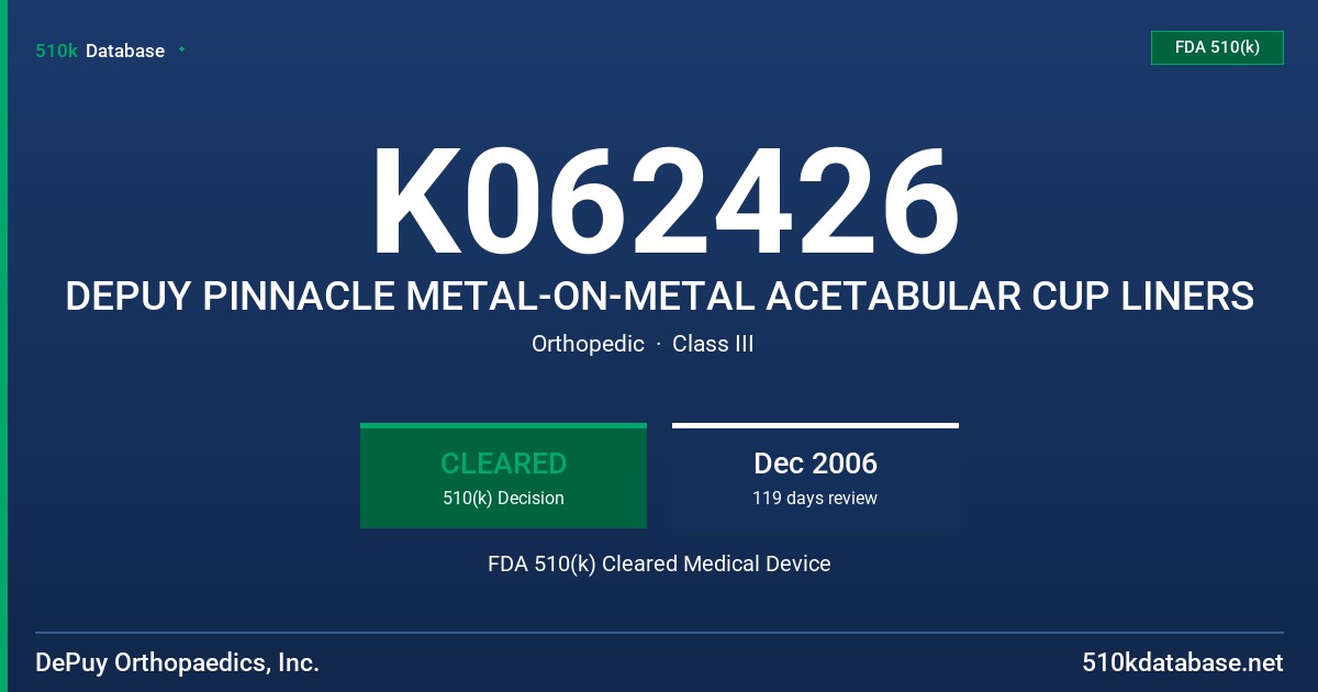 K062426 DEPUY PINNACLE METAL-ON-METAL ACETABULAR CUP LINERS FDA 510(k) Cleared Medical Device