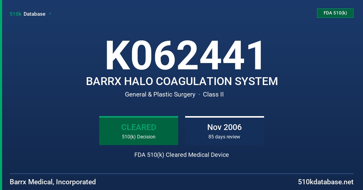 K062441 BARRX HALO COAGULATION SYSTEM FDA 510(k) Cleared Medical Device