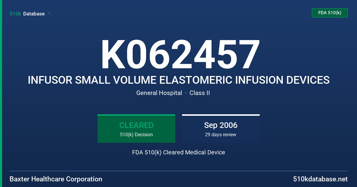 K062457 INFUSOR SMALL VOLUME ELASTOMERIC INFUSION DEVICES FDA 510(k) Cleared Medical Device