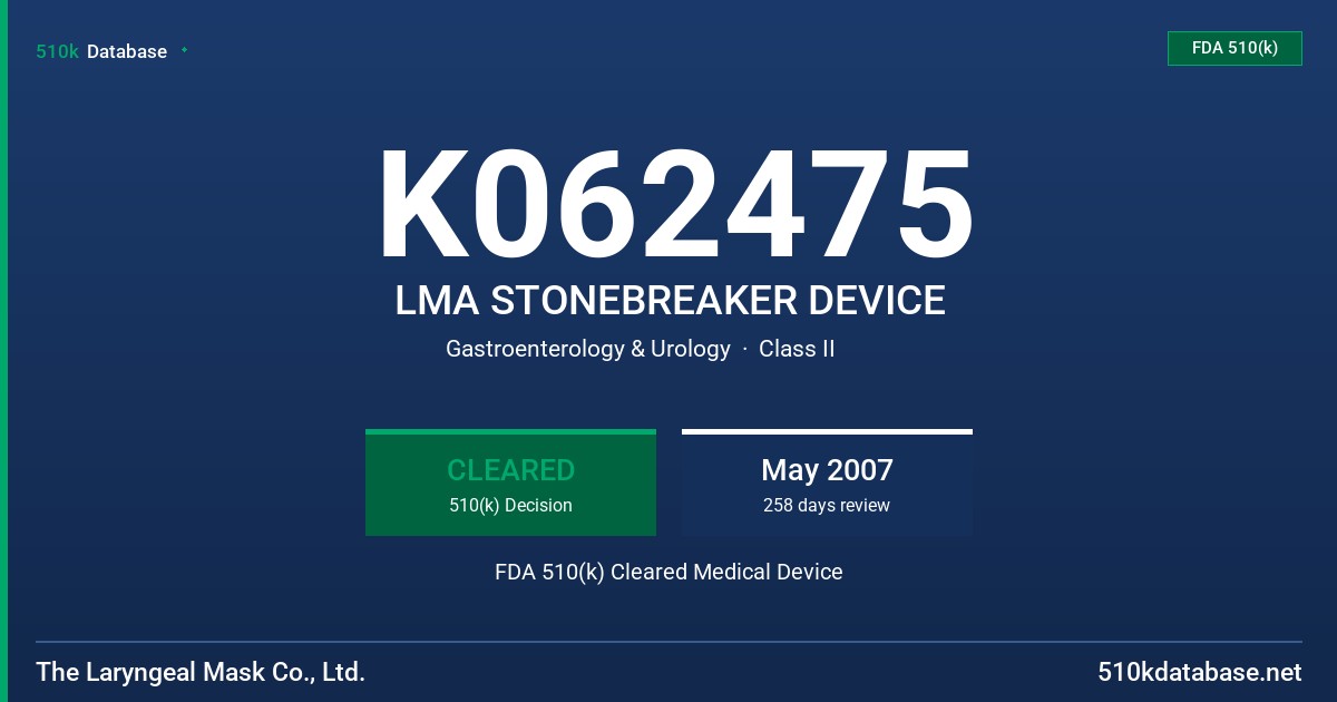 K062475 LMA STONEBREAKER DEVICE FDA 510(k) Cleared Medical Device