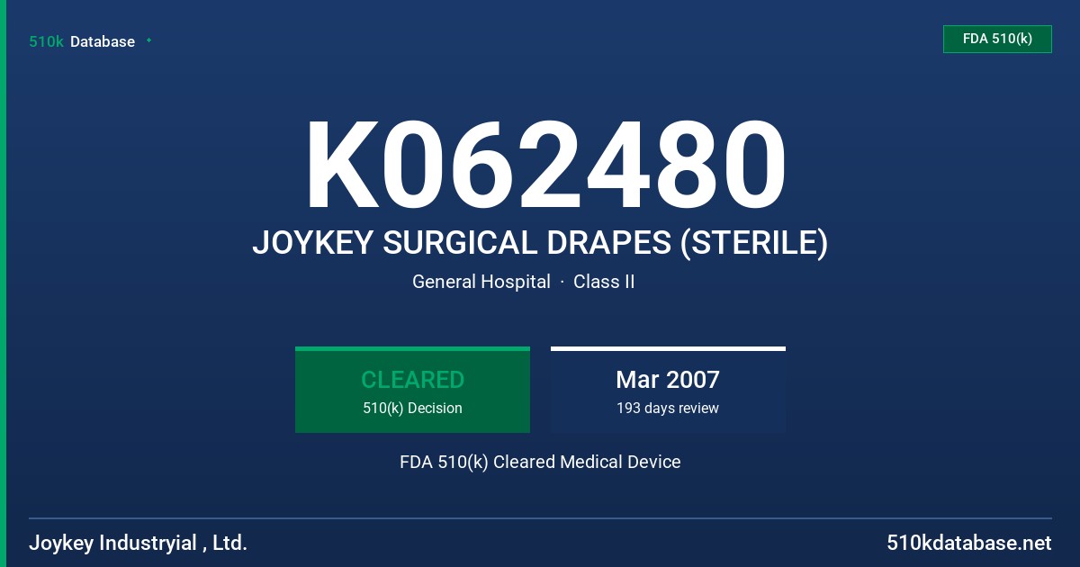 K062480 JOYKEY SURGICAL DRAPES (STERILE) FDA 510(k) Cleared Medical Device