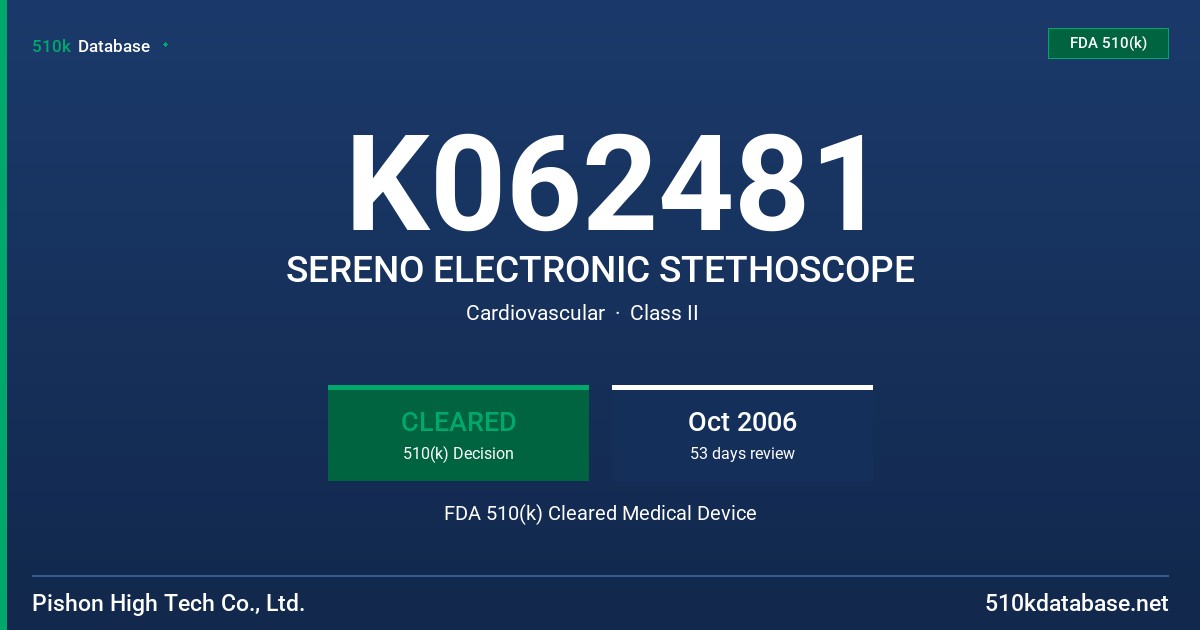 K062481 SERENO ELECTRONIC STETHOSCOPE FDA 510(k) Cleared Medical Device
